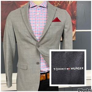Tommy Hilfiger Hopsack Blazer Jacket Sport Coat Mens 36R Wool Blend Stretch Gray